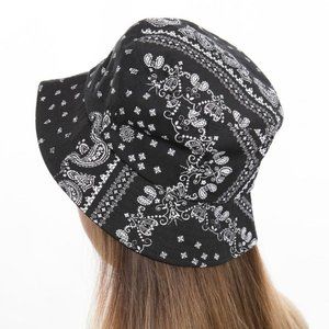 NEW Unisex Bandana Paisley Print 100% Cotton Packable Canvas Bucket Hat Black